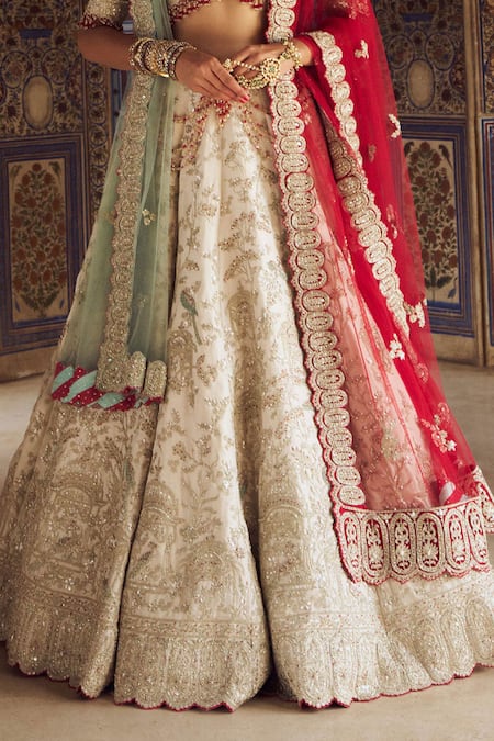 Nitika Gujral_Silver Net, Tissue Beads, Sequins, Embroidery Dori Bridal Lehenga Set _Online_at_Aza_Fashions