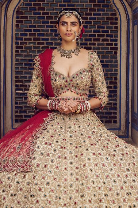 Shop Nitika Gujral Gold Net, Tissue Sequins, Stones, Beads Embroidered Bridal Lehenga Set Online at Aza Fashions Shop_Nitika Gujral_Gold Net, Tissue Sequins, Stones, Beads Embroidered Bridal Lehenga Set _Online_at_Aza_Fashions