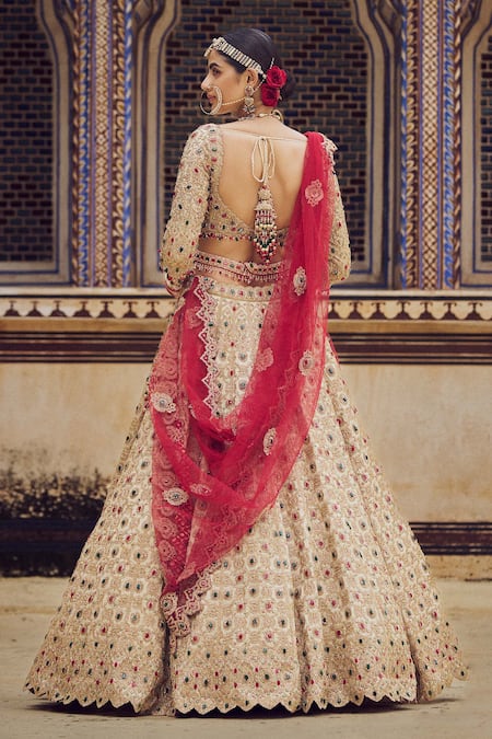 Shop Nitika Gujral Gold Net, Tissue Crystals, Embroidery, Cut Work, Sequins, Bridal Lehenga Set at Aza Fashions Shop_Nitika Gujral_Gold Net, Tissue Crystals, Embroidery, Cut Work, Sequins, Bridal Lehenga Set _at_Aza_Fashions