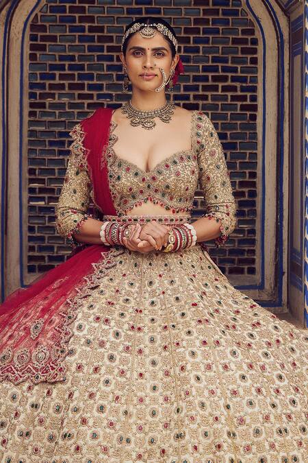 Buy Nitika Gujral Gold Net, Tissue Crystals, Embroidery, Cut Work, Sequins, Bridal Lehenga Set Buy_Nitika Gujral_Gold Net, Tissue Crystals, Embroidery, Cut Work, Sequins, Bridal Lehenga Set