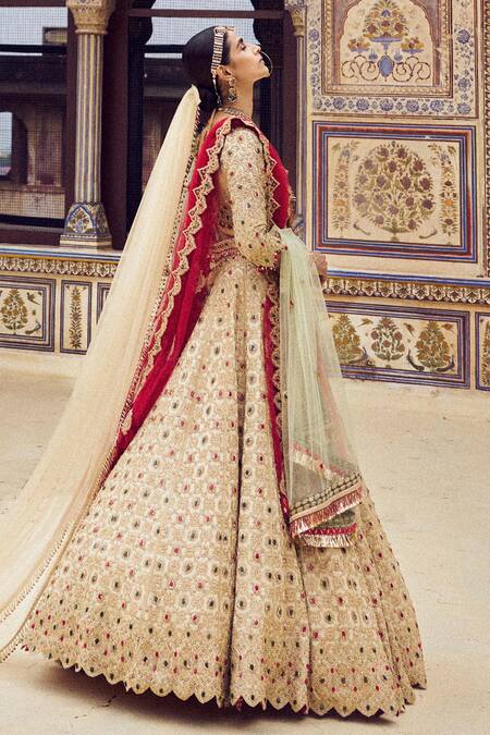 Shop Nitika Gujral Gold Net, Tissue Crystals, Embroidery, Cut Work, Sequins, Bridal Lehenga Set Shop_Nitika Gujral_Gold Net, Tissue Crystals, Embroidery, Cut Work, Sequins, Bridal Lehenga Set