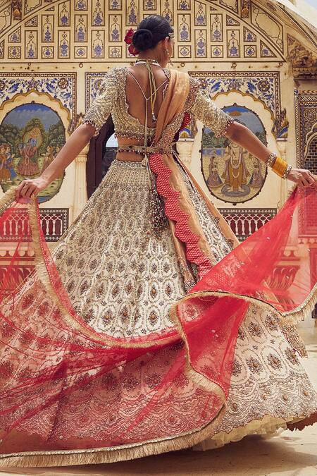 Buy Nitika Gujral Gold Net, Tissue Pearls, Beads, Crystals, Resham Embroidered Bridal Lehenga Set Online at Aza Fashions Buy_Nitika Gujral_Gold Net, Tissue Pearls, Beads, Crystals, Resham Embroidered Bridal Lehenga Set _Online_at_Aza_Fashions