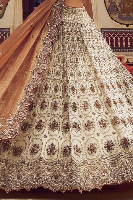 Shop Nitika Gujral Gold Net, Tissue Pearls, Beads, Crystals, Resham Embroidered Bridal Lehenga Set Online at Aza Fashions Shop_Nitika Gujral_Gold Net, Tissue Pearls, Beads, Crystals, Resham Embroidered Bridal Lehenga Set _Online_at_Aza_Fashions