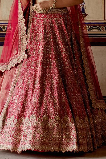 Nitika Gujral Red Silk, Net, Tissue Beads, Crystals, Dabka Embroidered Bridal Lehenga Set Online at Aza Fashions Nitika Gujral_Red Silk, Net, Tissue Beads, Crystals, Dabka Embroidered Bridal Lehenga Set _Online_at_Aza_Fashions