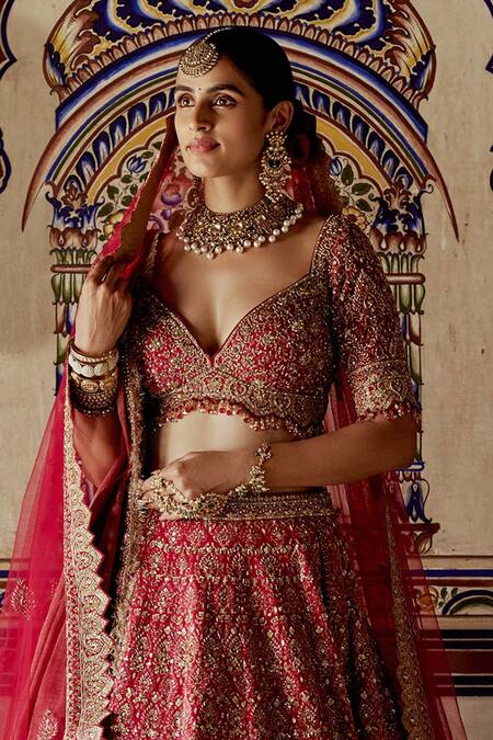 Buy Nitika Gujral Red Silk, Net, Tissue Crystals, Diamonds, Beads, Dabka Embroidered Lehenga Set Online at Aza Fashions Buy_Nitika Gujral_Red Silk, Net, Tissue Crystals, Diamonds, Beads, Dabka Embroidered Lehenga Set _Online_at_Aza_Fashions