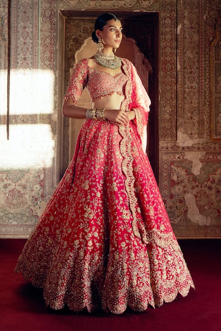 Nitika Gujral Floral Kasab Embroidered Ombre Bridal Lehenga Set 