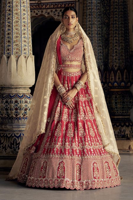 Nitika Gujral Floral Vine Dabka Embroidered Bridal Lehenga Set 