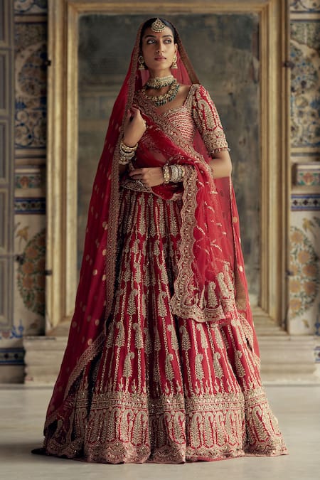 Buy Nitika Gujral Red Silk, Net Beads, Sequins Paisley Vine Dabka Embroidered Bridal Lehenga Set Online at Aza Fashions Buy_Nitika Gujral_Red Silk, Net Beads, Sequins Paisley Vine Dabka Embroidered Bridal Lehenga Set _Online_at_Aza_Fashions