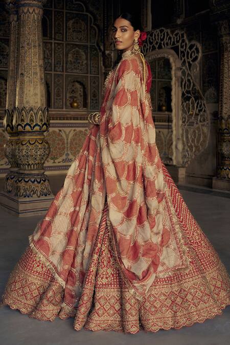 Buy Nitika Gujral Red Silk, Organza Sequins, Chevron Vine Dabka Embroidered Bridal Lehenga Set Online at Aza Fashions Buy_Nitika Gujral_Red Silk, Organza Sequins, Chevron Vine Dabka Embroidered Bridal Lehenga Set _Online_at_Aza_Fashions