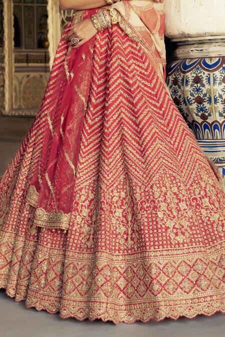 Nitika Gujral Red Silk, Organza, Net Beads, Chevron Vine Dori Embroidered Bridal Lehenga Set at Aza Fashions Nitika Gujral_Red Silk, Organza, Net Beads, Chevron Vine Dori Embroidered Bridal Lehenga Set _at_Aza_Fashions