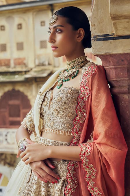 Nitika Gujral Gold Silk, Net Sequins, Crystals, 3d Scallop Embellished Bridal Lehenga Set at Aza Fashions Nitika Gujral_Gold Silk, Net Sequins, Crystals, 3d Scallop Embellished Bridal Lehenga Set _at_Aza_Fashions