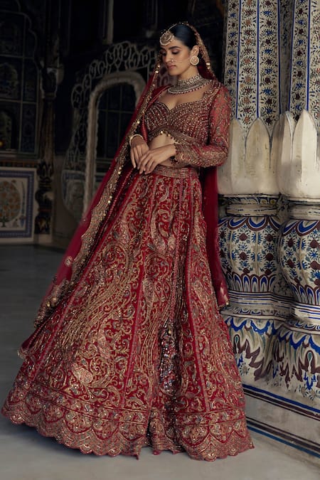 Nitika Gujral Paisley Dabka Embroidered Bridal Lehenga Set 