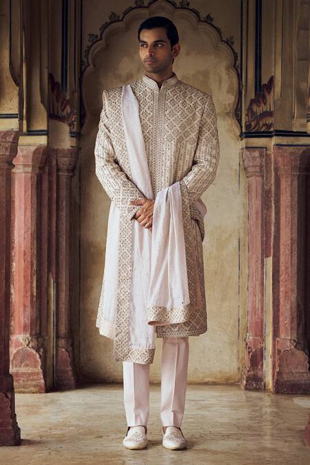 Buy Nitika Gujral Pink Silk Crystals, Beads, Diamonds Embroidered Sherwani And Kurta Set Online at Aza Fashions Buy_Nitika Gujral_Pink Silk Crystals, Beads, Diamonds Embroidered Sherwani And Kurta Set _Online_at_Aza_Fashions