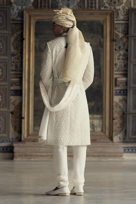 Shop Nitika Gujral Ivory Silk Embroidery, Beads, Diamonds Dori Sherwani And Kurta Set at Aza Fashions Shop_Nitika Gujral_Ivory Silk Embroidery, Beads, Diamonds Dori Sherwani And Kurta Set_at_Aza_Fashions