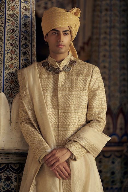 Buy Nitika Gujral Gold Silk Crystals, Beads, Diamonds, Metallic Embroidered Sherwani And Choga Set Online at Aza Fashions Buy_Nitika Gujral_Gold Silk Crystals, Beads, Diamonds, Metallic Embroidered Sherwani And Choga Set _Online_at_Aza_Fashions