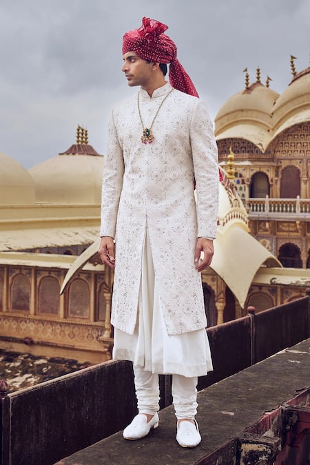 Nitika Gujral Geometric Pattern Embroidered Sherwani & Choga Set 