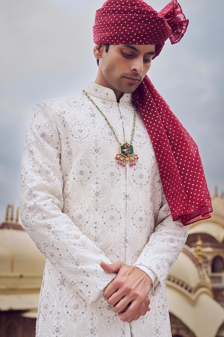 Buy Nitika Gujral Ivory Silk Sequins, Beads, Embroidery Geometric Pattern Sherwani And Choga Set Online at Aza Fashions Buy_Nitika Gujral_Ivory Silk Sequins, Beads, Embroidery Geometric Pattern Sherwani And Choga Set _Online_at_Aza_Fashions