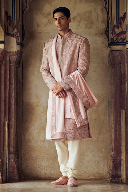 Nitika Gujral Abstract Pattern Embroidered Sherwani & Kurta Set 