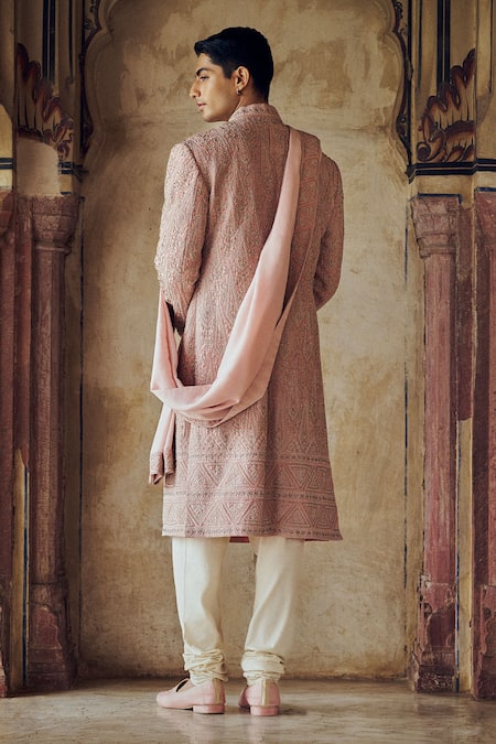 Shop Nitika Gujral Pink Silk, Cotton Diamonds Embroidered Sherwani Kurta Set at Aza Fashions Shop_Nitika Gujral_Pink Silk, Cotton Diamonds Embroidered Sherwani Kurta Set _at_Aza_Fashions