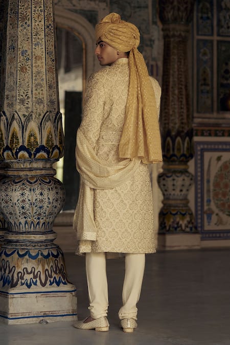 Shop Nitika Gujral Gold Silk Beads, Diamonds, Embroidery Sherwani Belt Set at Aza Fashions Shop_Nitika Gujral_Gold Silk Beads, Diamonds, Embroidery Sherwani Belt Set _at_Aza_Fashions