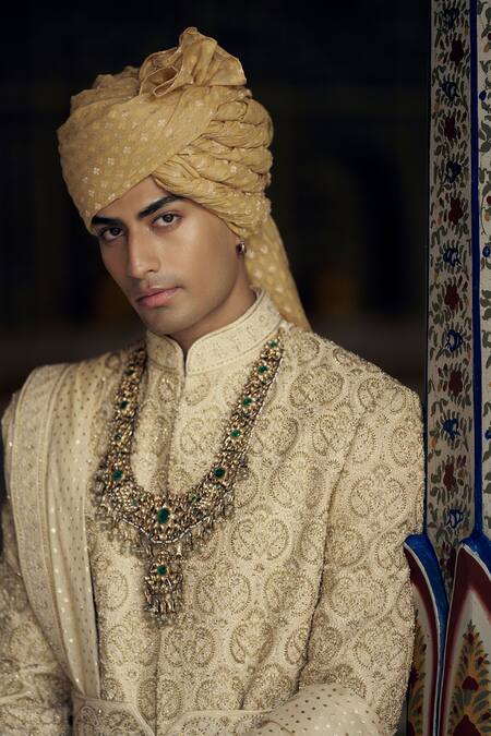 Shop Nitika Gujral Gold Silk Beads, Diamonds, Embroidery Sherwani Belt Set Online at Aza Fashions Shop_Nitika Gujral_Gold Silk Beads, Diamonds, Embroidery Sherwani Belt Set _Online_at_Aza_Fashions