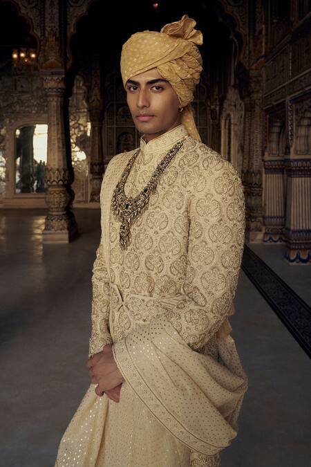 Buy Nitika Gujral Gold Silk Beads, Diamonds, Embroidery Sherwani Belt Set Buy_Nitika Gujral_Gold Silk Beads, Diamonds, Embroidery Sherwani Belt Set