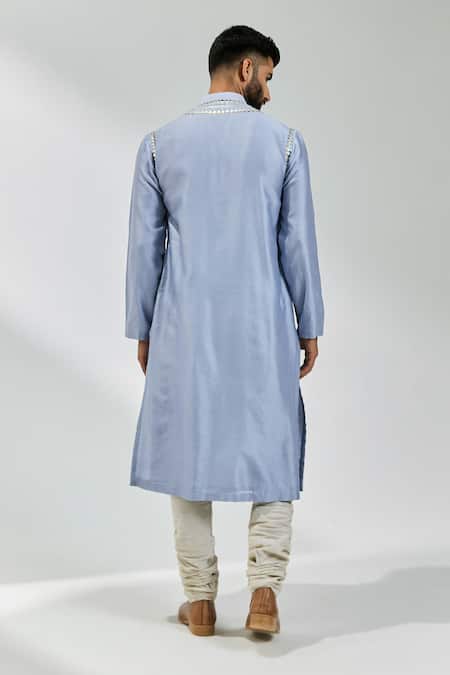 Shop Priyal Prakash Blue Chanderi, Cotton Sequins, Zari Placket Embroidered Kurta Set at Aza Fashions Shop_Priyal Prakash_Blue Chanderi, Cotton Sequins, Zari Placket Embroidered Kurta Set _at_Aza_Fashions