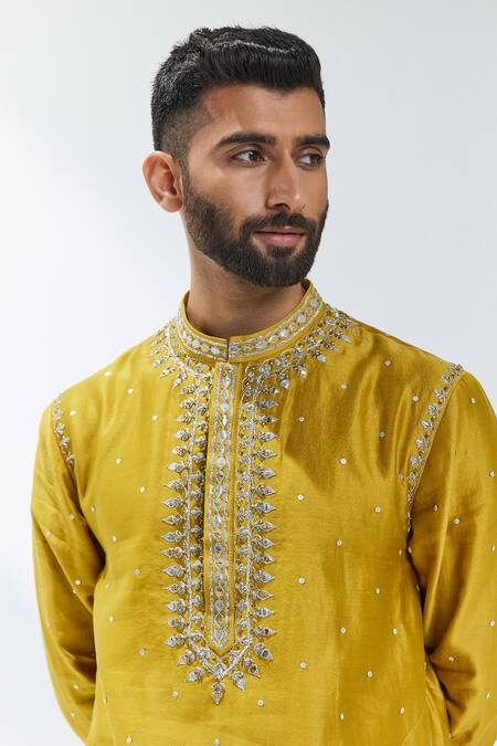 Buy Priyal Prakash Yellow Chanderi, Cotton Gota Patti, Zari Embroidered Kurta Set Online at Aza Fashions Buy_Priyal Prakash_Yellow Chanderi, Cotton Gota Patti, Zari Embroidered Kurta Set _Online_at_Aza_Fashions