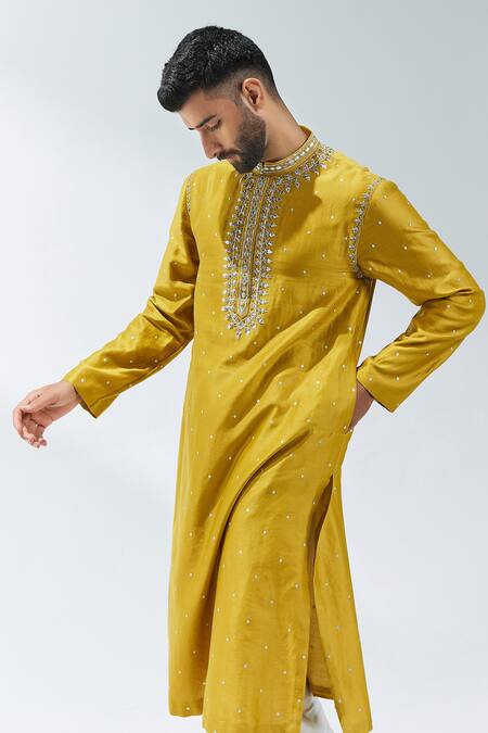 Shop Priyal Prakash Yellow Chanderi, Cotton Gota Patti, Zari Embroidered Kurta Set Online at Aza Fashions Shop_Priyal Prakash_Yellow Chanderi, Cotton Gota Patti, Zari Embroidered Kurta Set _Online_at_Aza_Fashions
