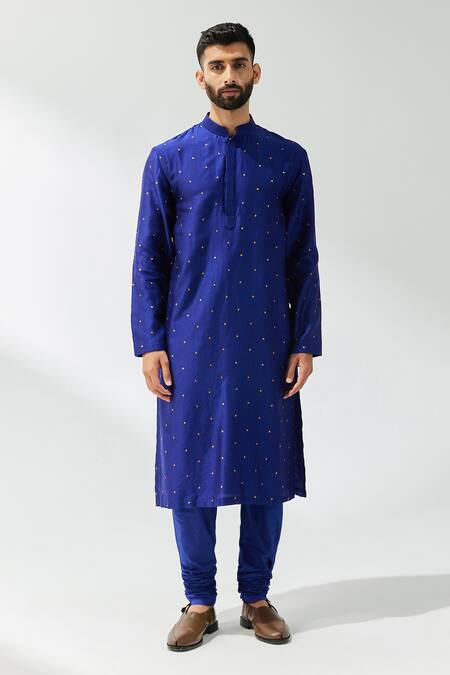 Priyal Prakash_Blue Cotton, Silk, Chanderi Sequins, Zari, Embroidered Waistcoat And Kurta Set _Online_at_Aza_Fashions