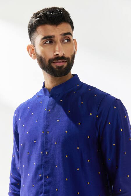 Buy_Priyal Prakash_Blue Cotton, Silk, Chanderi Sequins, Zari, Embroidered Waistcoat And Kurta Set _Online_at_Aza_Fashions