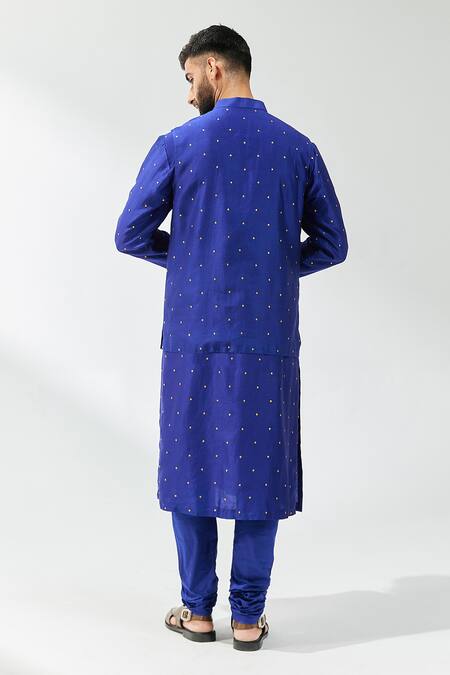 Shop_Priyal Prakash_Blue Cotton, Silk, Chanderi Sequins, Zari, Embroidered Waistcoat And Kurta Set _Online_at_Aza_Fashions