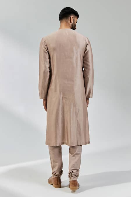 Shop_Priyal Prakash_Beige Chanderi, Cotton, Polyester Sequins, Embroidered Waistcoat And Kurta Set _Online_at_Aza_Fashions