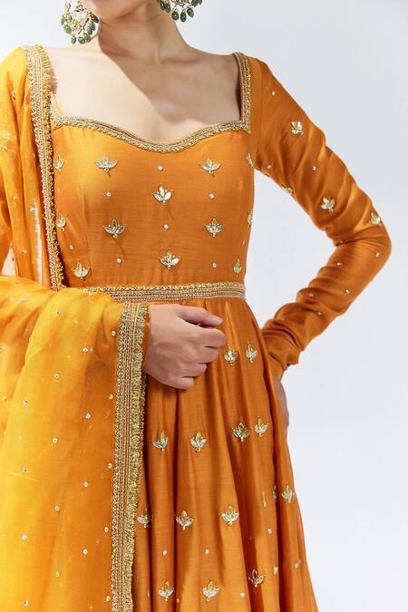 Priyal Prakash Orange Chanderi, Cotton, Silk Organza, Muslin Gota Patti, Zari, Anarkali Set Online at Aza Fashions Priyal Prakash_Orange Chanderi, Cotton, Silk Organza, Muslin Gota Patti, Zari, Anarkali Set _Online_at_Aza_Fashions