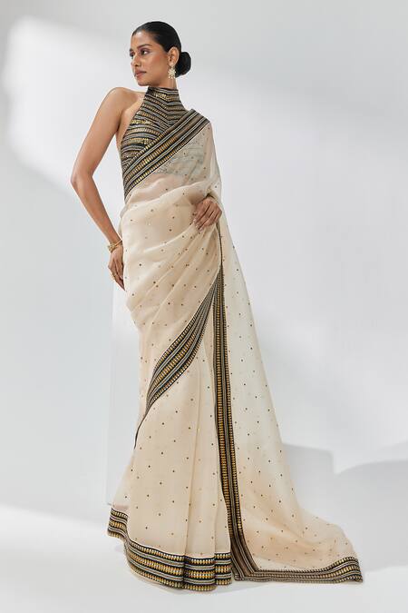 Priyal Prakash Beige Silk Organza, Silk, Polyester Sequins, Zari, Embroidery Saree With Blouse Online at Aza Fashions Priyal Prakash_Beige Silk Organza, Silk, Polyester Sequins, Zari, Embroidery Saree With Blouse _Online_at_Aza_Fashions