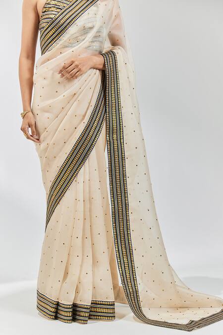 Shop Priyal Prakash Beige Silk Organza, Silk, Polyester Sequins, Zari, Embroidery Saree With Blouse Online at Aza Fashions Shop_Priyal Prakash_Beige Silk Organza, Silk, Polyester Sequins, Zari, Embroidery Saree With Blouse _Online_at_Aza_Fashions