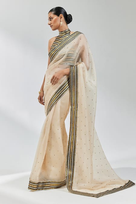 Priyal Prakash Beige Silk Organza, Silk, Polyester Sequins, Zari, Embroidery Saree With Blouse at Aza Fashions Priyal Prakash_Beige Silk Organza, Silk, Polyester Sequins, Zari, Embroidery Saree With Blouse _at_Aza_Fashions