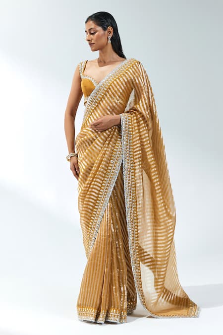 Buy Priyal Prakash Yellow Silk Organza, Silk, Polyester Gota Patti, Stripe Woven Saree With Blouse Online at Aza Fashions Buy_Priyal Prakash_Yellow Silk Organza, Silk, Polyester Gota Patti, Stripe Woven Saree With Blouse _Online_at_Aza_Fashions
