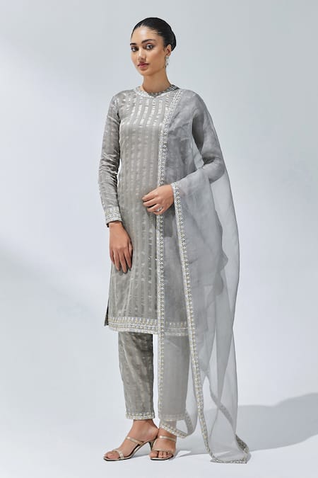 PRIYAL PRAKASH Zari Stripe Woven Kurta Set 