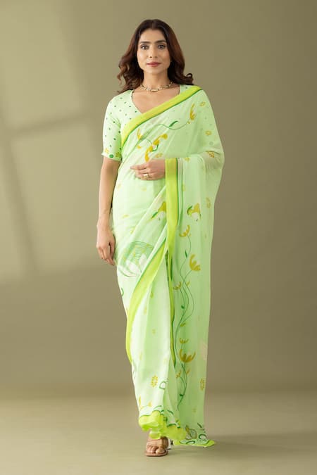 Thee Modern Roots Dandelion Floral Print Saree 