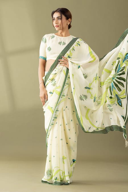 Thee Modern Roots Abstract Floral Print Saree 