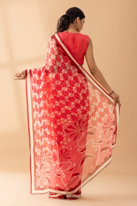 Shop Thee Modern Roots Pink Chiffon Tonal Floral Petal Print Saree at Aza Fashions Shop_Thee Modern Roots_Pink Chiffon Tonal Floral Petal Print Saree _at_Aza_Fashions