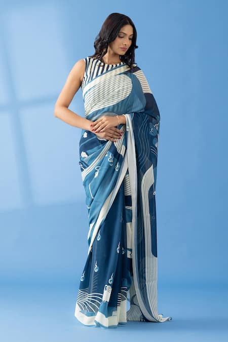 Thee Modern Roots Abstract Print Dual Tone Saree 