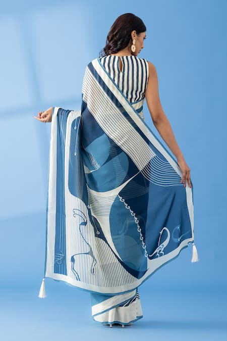 Thee Modern Roots Abstract Print Dual Tone Saree 