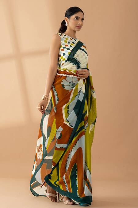 Buy Thee Modern Roots Green Georgette Sequins Abstract Bird Print Saree Online at Aza Fashions Buy_Thee Modern Roots_Green Georgette Sequins Abstract Bird Print Saree _Online_at_Aza_Fashions