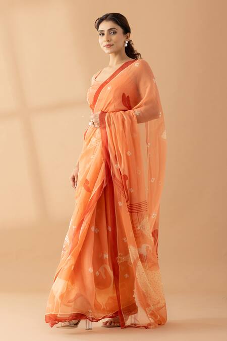 Shop Thee Modern Roots Peach Chiffon Sequins Abstract Horse Print Saree Online at Aza Fashions Shop_Thee Modern Roots_Peach Chiffon Sequins Abstract Horse Print Saree _Online_at_Aza_Fashions