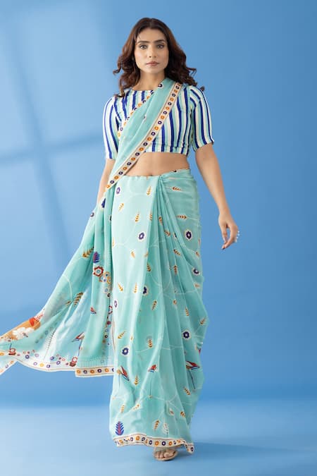 Thee Modern Roots Abstract Floret Print Saree 