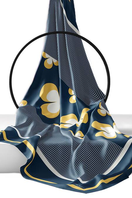 Buy Thee Modern Roots Blue Satin, Georgette Swirling Floral Print Saree With Unstitched Blouse Piece Buy_Thee Modern Roots_Blue Satin, Georgette Swirling Floral Print Saree With Unstitched Blouse Piece