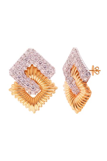Shop Prata White Crystals Gloria Textured Earrings at Aza Fashions Shop_Prata_White Crystals Gloria Textured Earrings _at_Aza_Fashions
