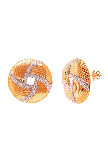 Shop Prata White Crystals Spiralis Textured Earrings at Aza Fashions Shop_Prata_White Crystals Spiralis Textured Earrings _at_Aza_Fashions